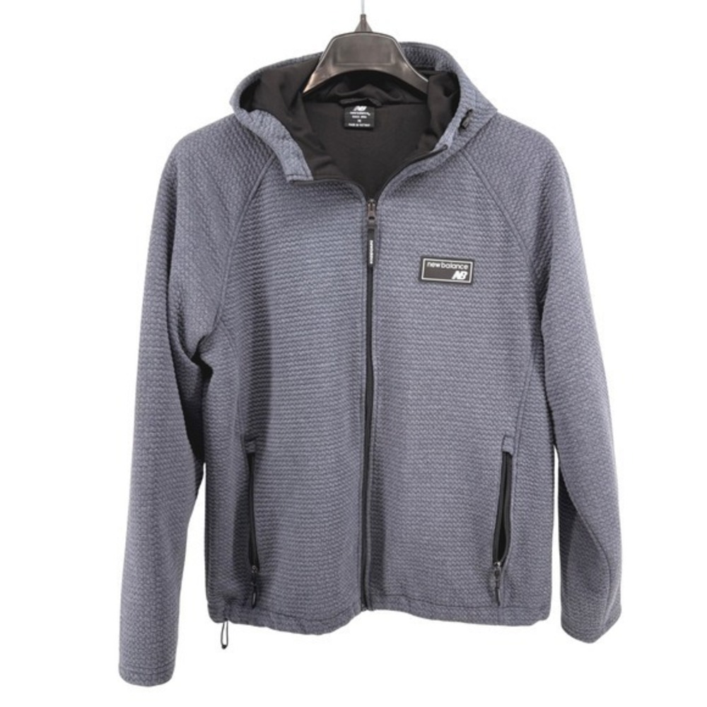 New Balance Hoodie Mens Medium Pre-Owned Zipped Gray Textured Waffle Knit Jacket